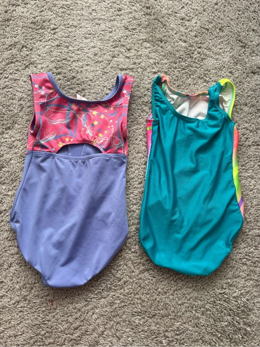 GK Star & Cat & Jack Girls' Neon Rainbow & Purple Gymnastics Leotards (2 set)